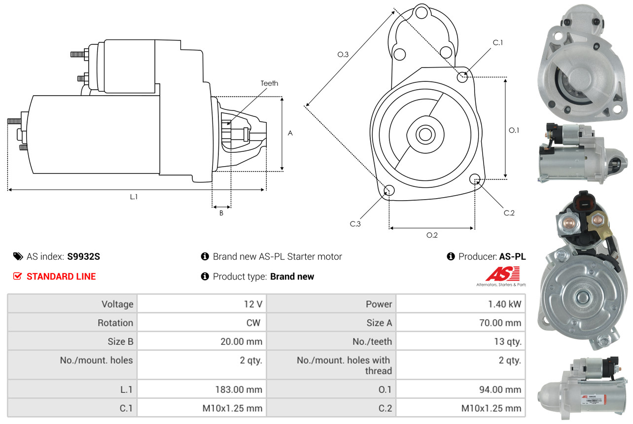 AS-PL Startmotor / Starter S9932S