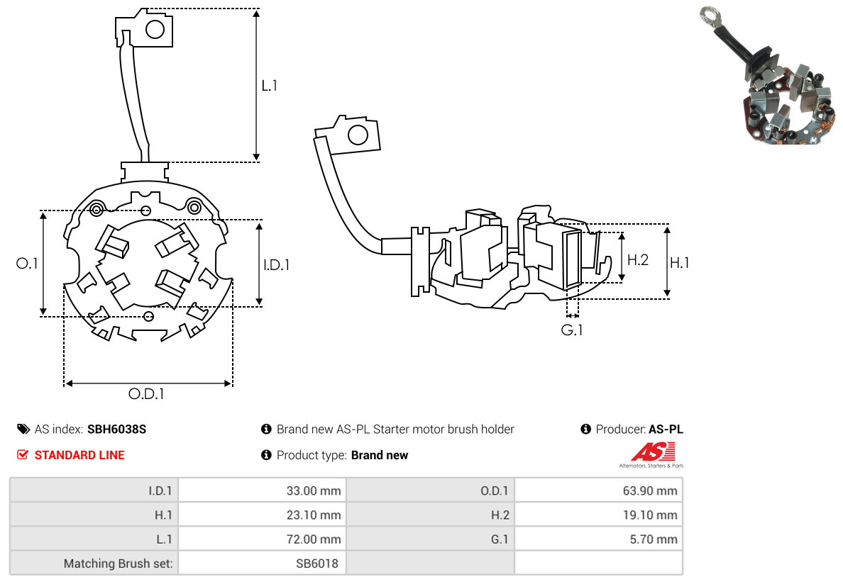 AS-PL Houder, koolborstel SBH6038S