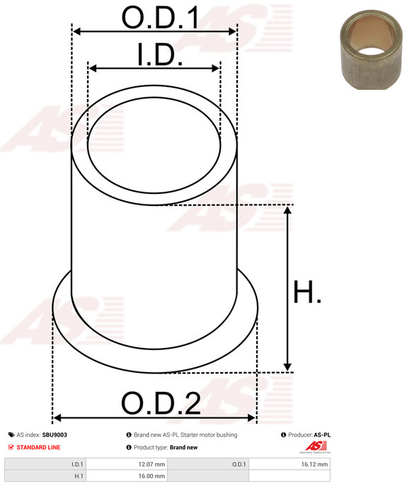 AS-PL Starteras lagerbus SBU9003