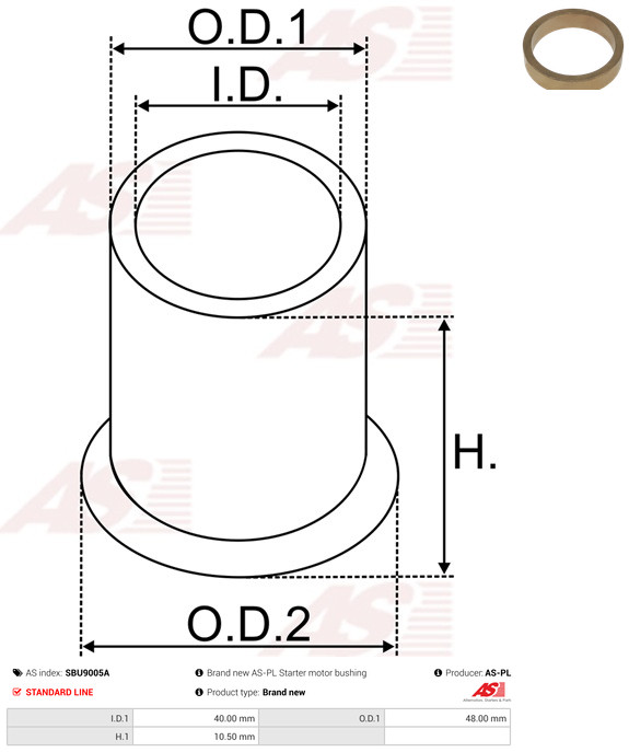 AS-PL Starteras lagerbus SBU9005A
