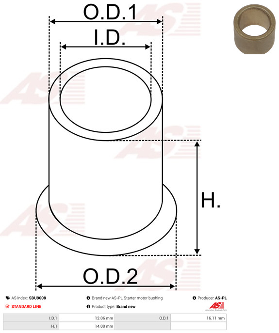 AS-PL Starteras lagerbus SBU9008