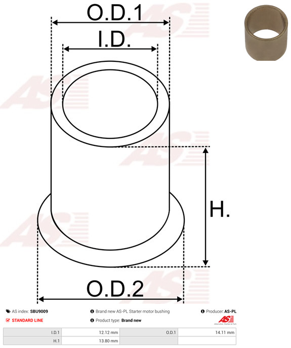 AS-PL Starteras lagerbus SBU9009
