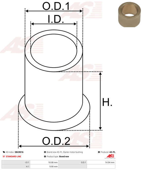 AS-PL Starteras lagerbus SBU9016
