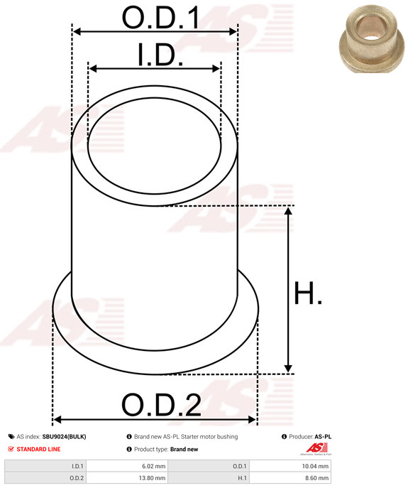 AS-PL Starteras lagerbus SBU9024(BULK)