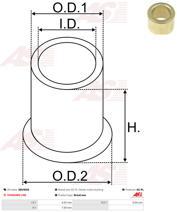 AS-PL Starteras lagerbus SBU9026
