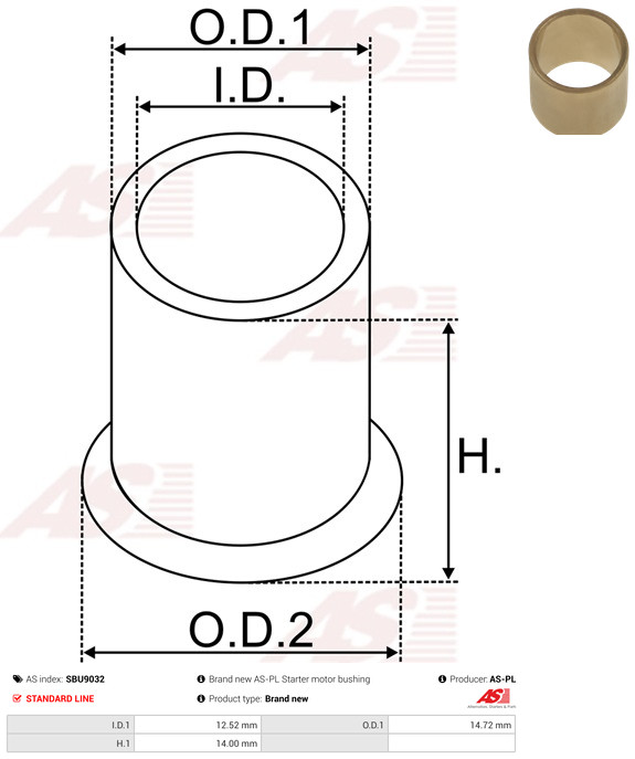 AS-PL Starteras lagerbus SBU9032