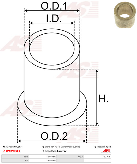 AS-PL Starteras lagerbus SBU9037