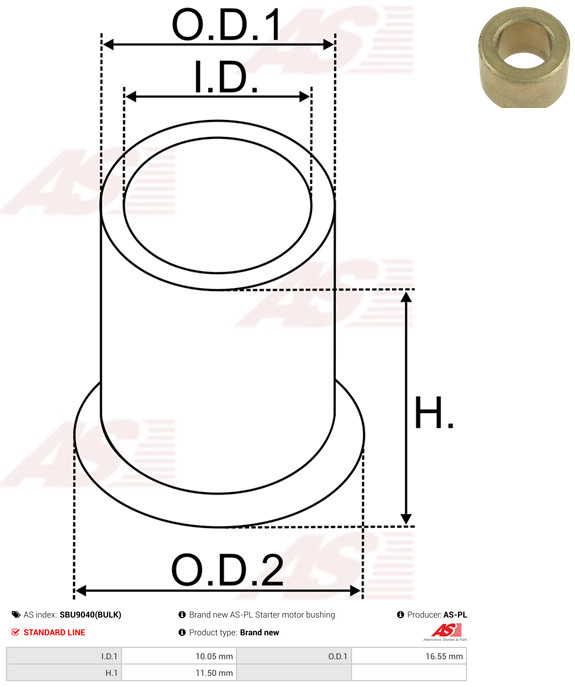 AS-PL Starteras lagerbus SBU9040(BULK)