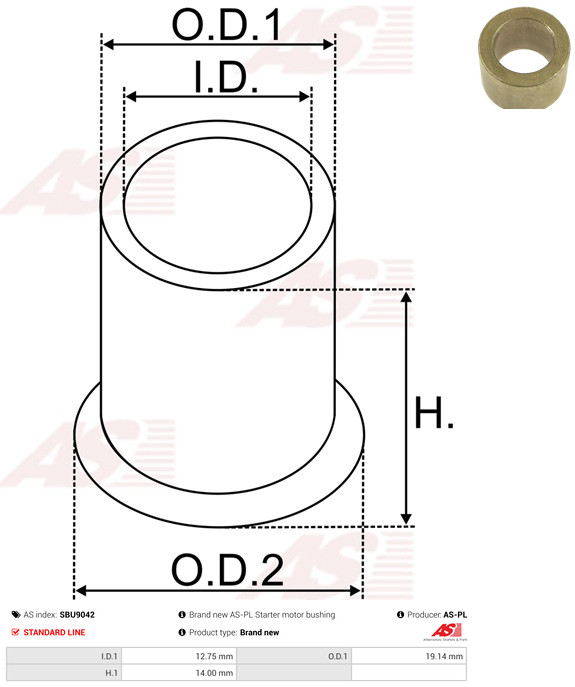 AS-PL Starteras lagerbus SBU9042