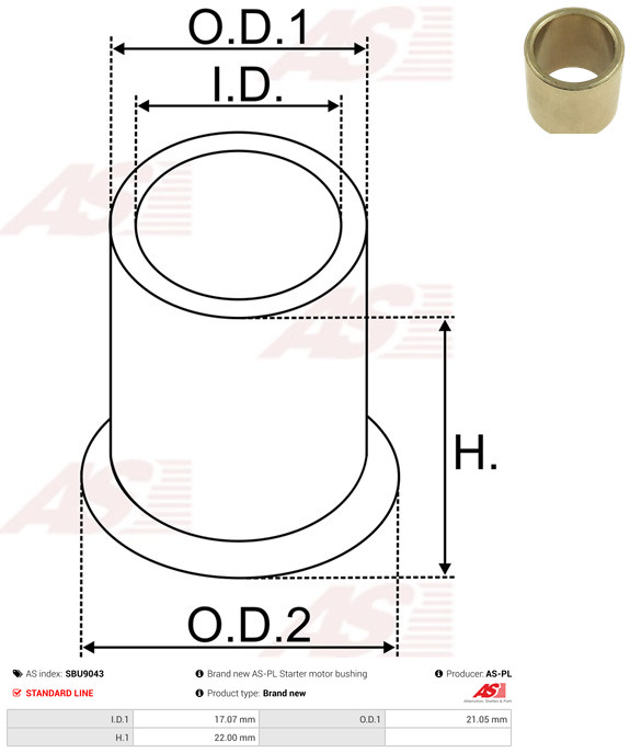 AS-PL Starteras lagerbus SBU9043