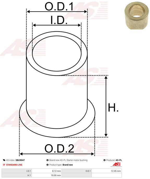 AS-PL Starteras lagerbus SBU9047