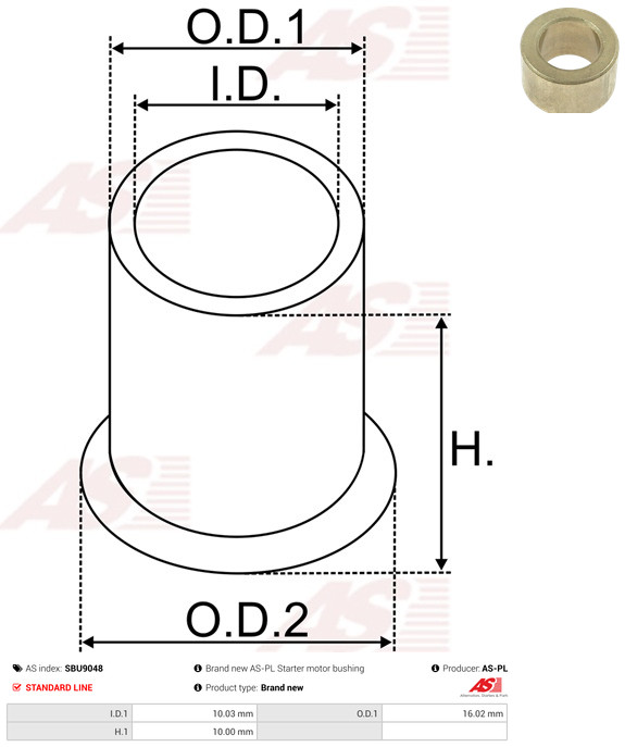 AS-PL Starteras lagerbus SBU9048