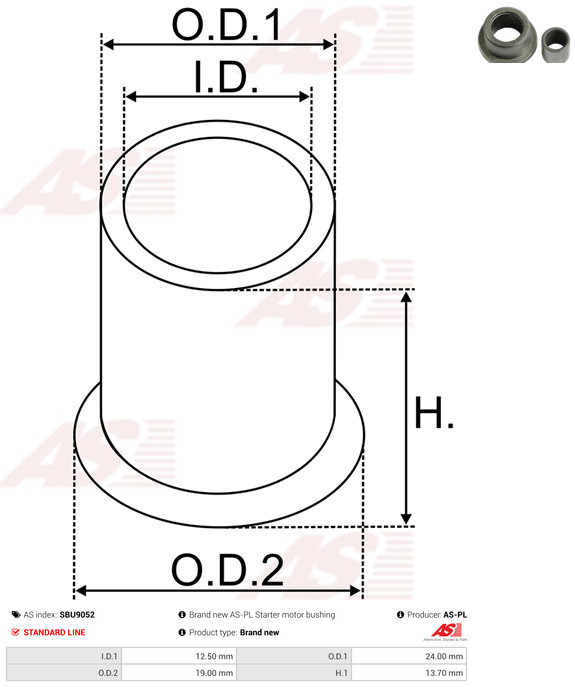 AS-PL Starteras lagerbus SBU9052