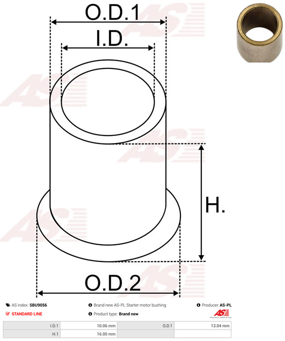 AS-PL Starteras lagerbus SBU9056