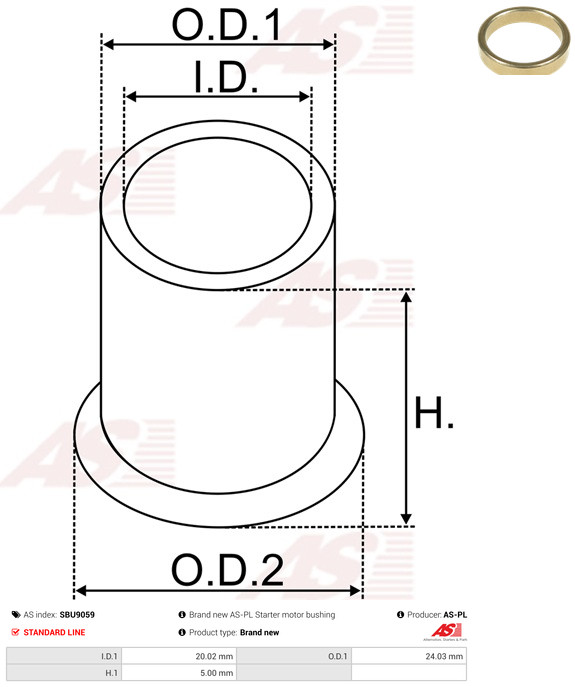 AS-PL Starteras lagerbus SBU9059