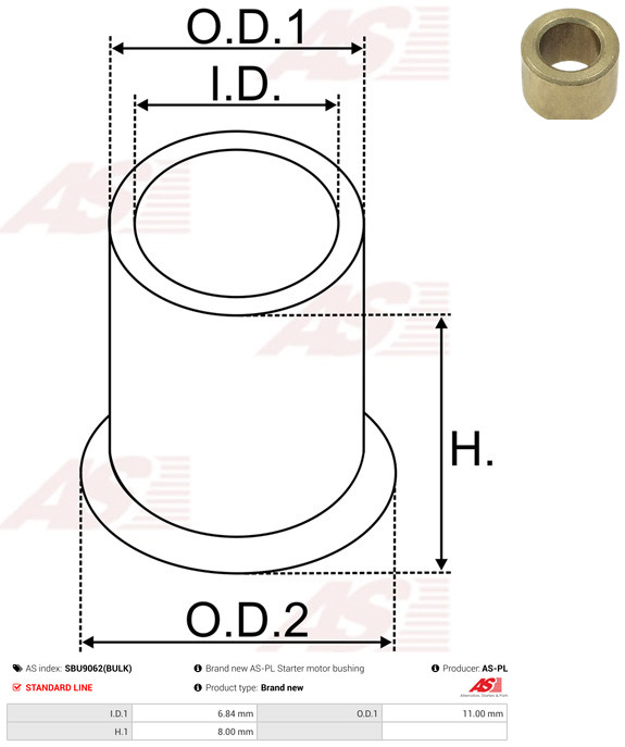 AS-PL Starteras lagerbus SBU9062(BULK)