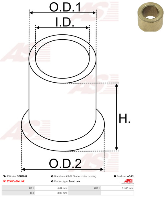 AS-PL Starteras lagerbus SBU9062