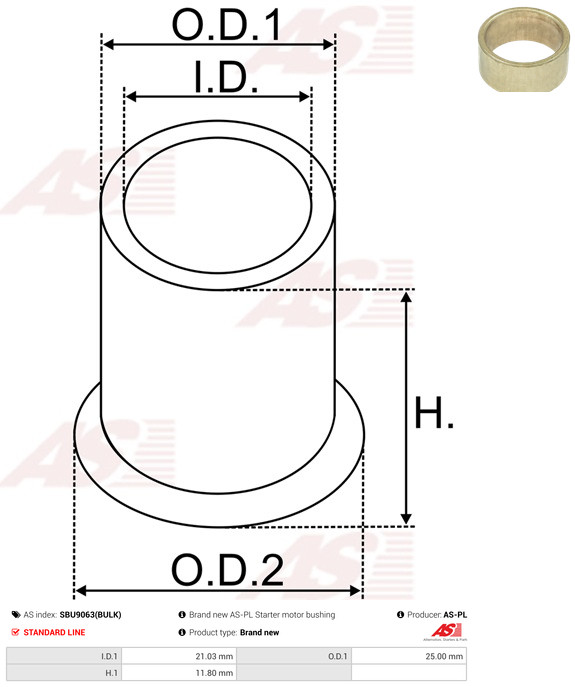 AS-PL Starteras lagerbus SBU9063(BULK)