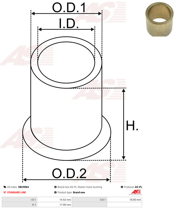 AS-PL Starteras lagerbus SBU9064