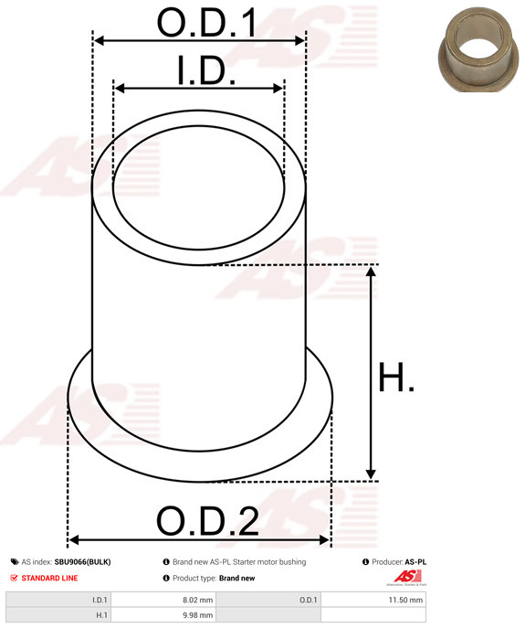 AS-PL Starteras lagerbus SBU9066(BULK)