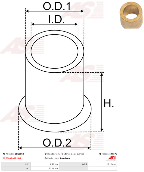 AS-PL Starteras lagerbus SBU9068