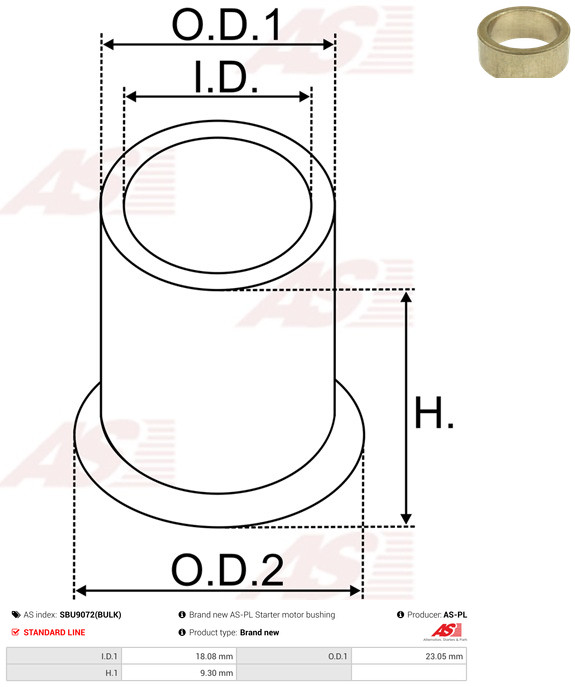 AS-PL Starteras lagerbus SBU9072(BULK)