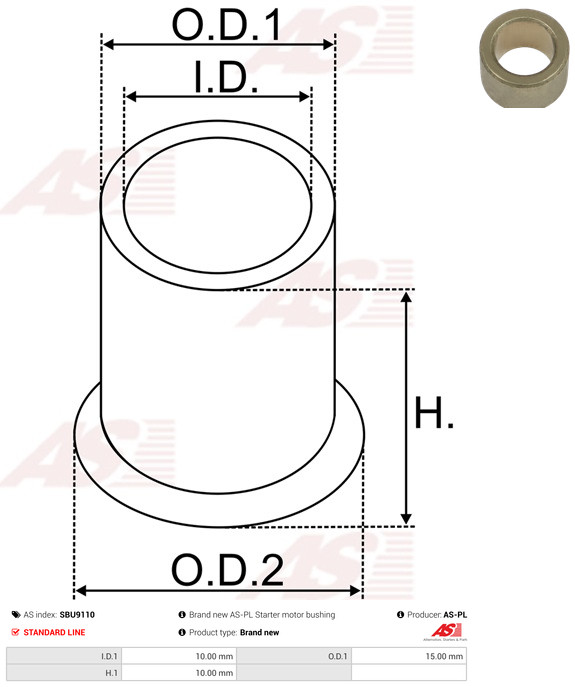 AS-PL Starteras lagerbus SBU9110