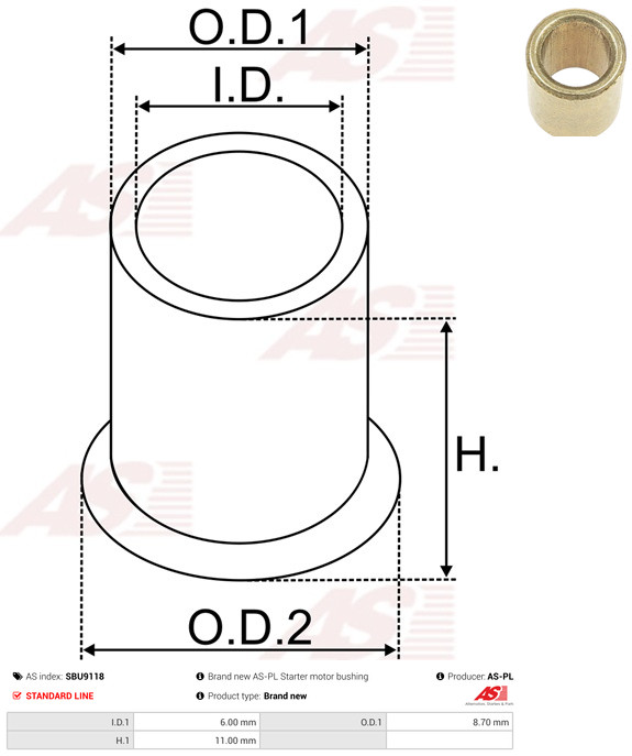 AS-PL Starteras lagerbus SBU9118