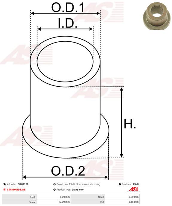 AS-PL Starteras lagerbus SBU9129