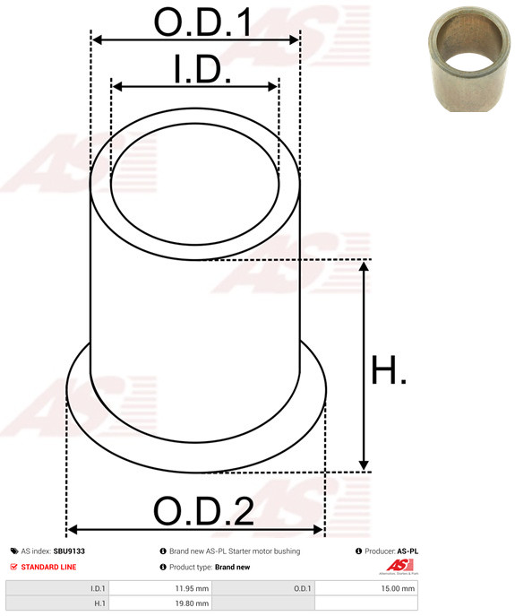 AS-PL Starteras lagerbus SBU9133