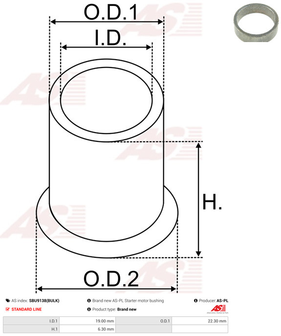 AS-PL Starteras lagerbus SBU9138(BULK)