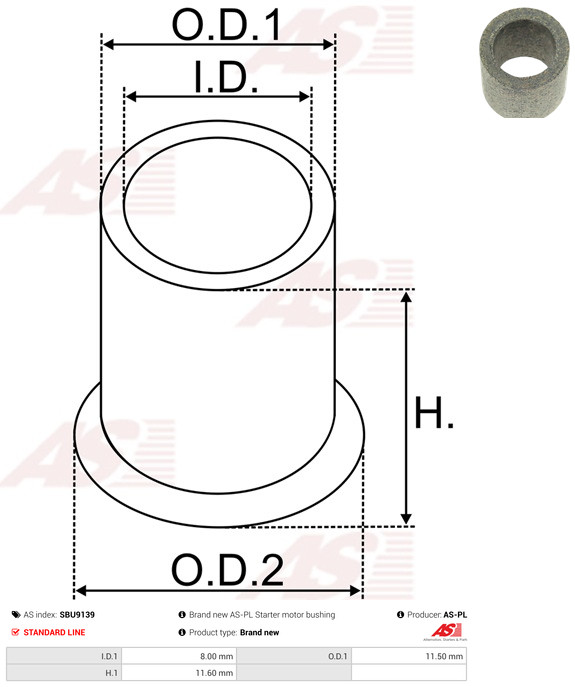 AS-PL Starteras lagerbus SBU9139