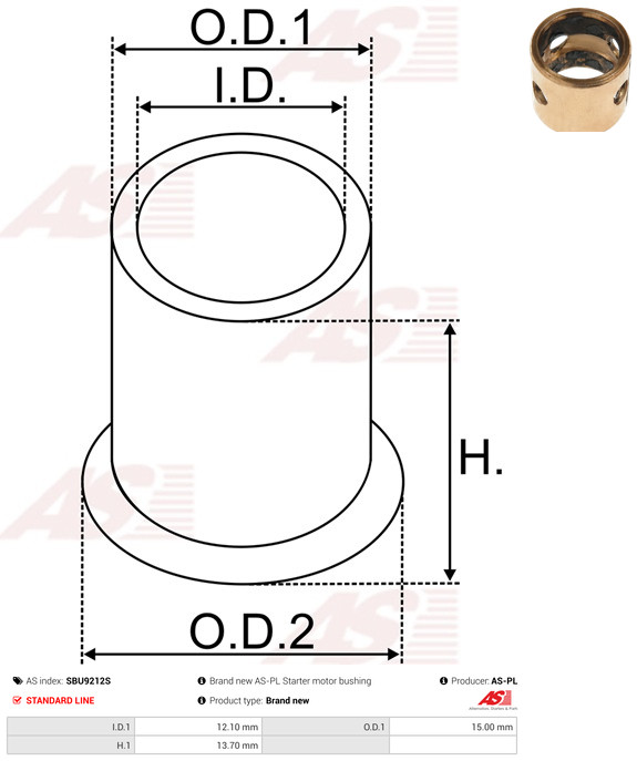 AS-PL Starteras lagerbus SBU9212S