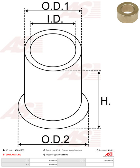 AS-PL Starteras lagerbus SBU9265S