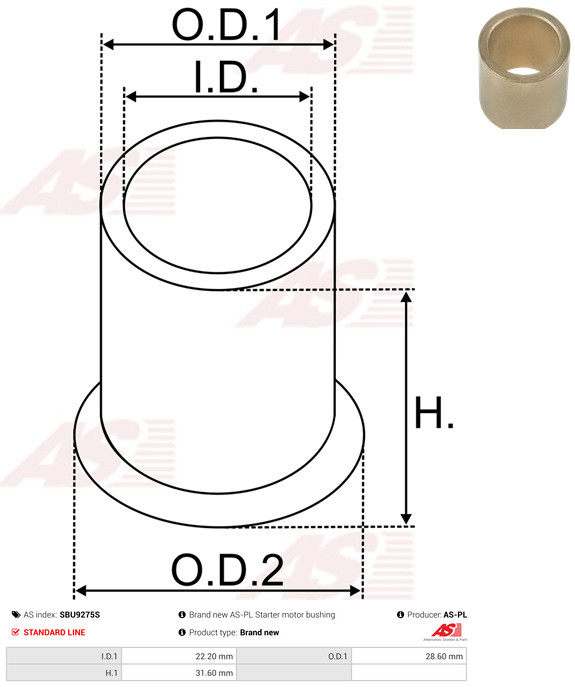 AS-PL Starteras lagerbus SBU9275S