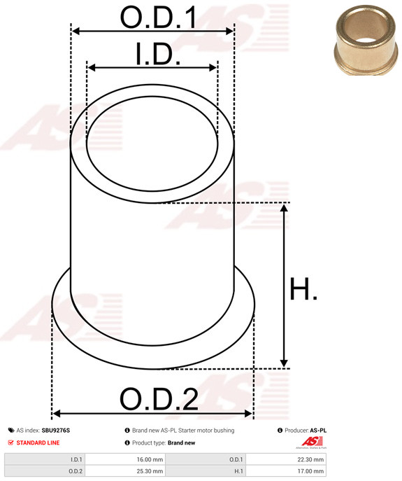 AS-PL Starteras lagerbus SBU9276S