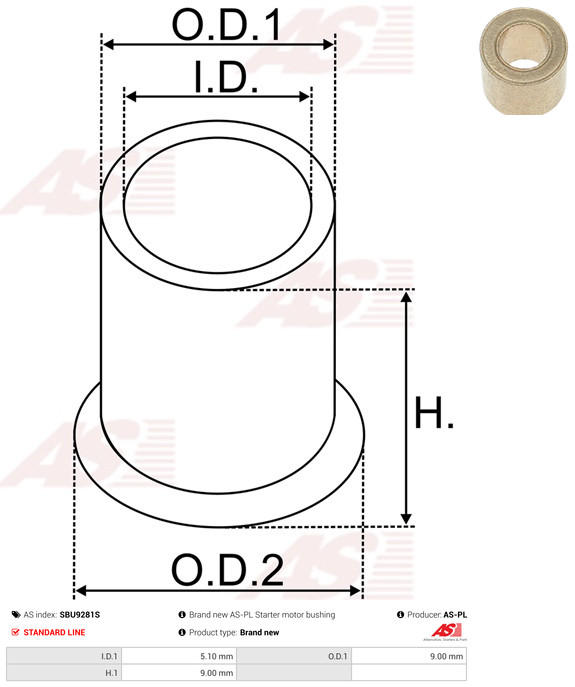 AS-PL Starteras lagerbus SBU9281S