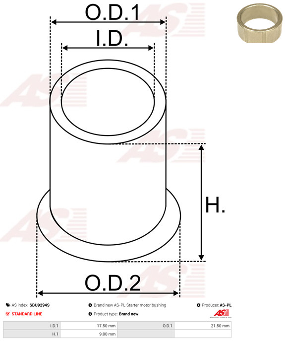 AS-PL Starteras lagerbus SBU9294S
