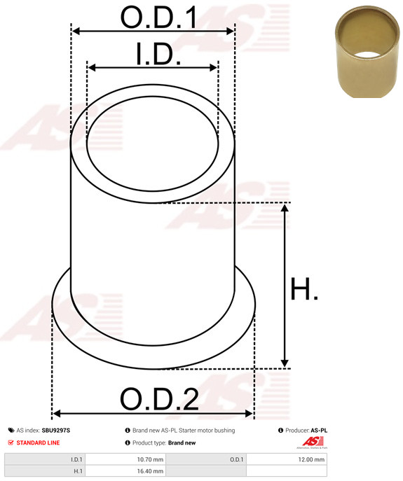 AS-PL Starteras lagerbus SBU9297S