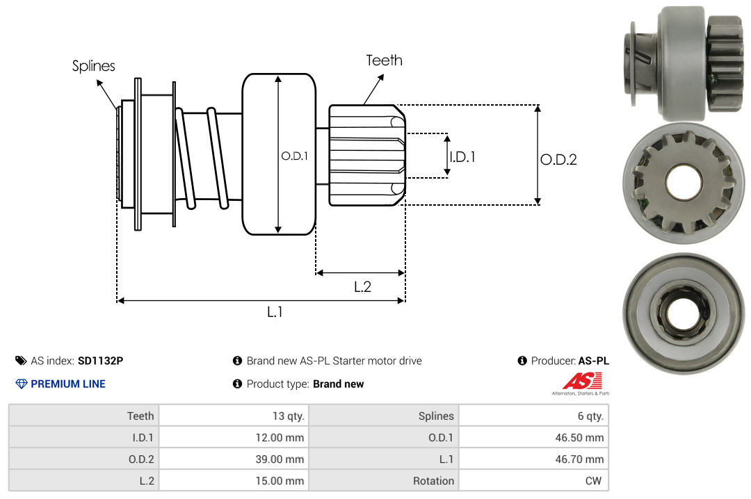 AS-PL Vrijwielaandrijving, starter SD1132P
