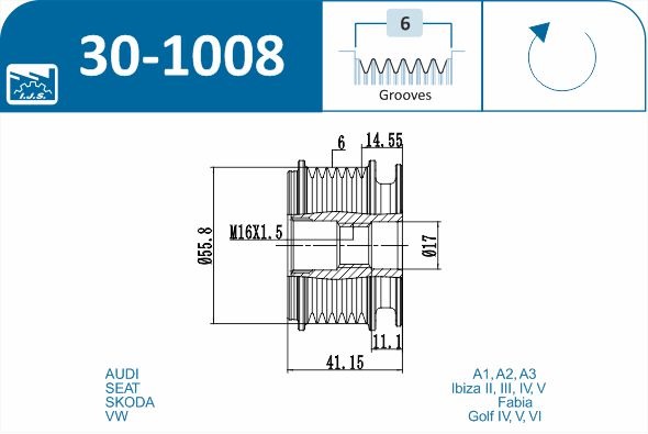 Ijs Group Vrijloop koppeling dynamo 30-1008