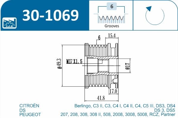 Ijs Group Vrijloop koppeling dynamo 30-1069