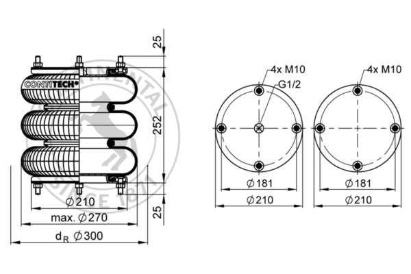 Contitech Air Spring Veerbalg FT 210-32 1/2 M10