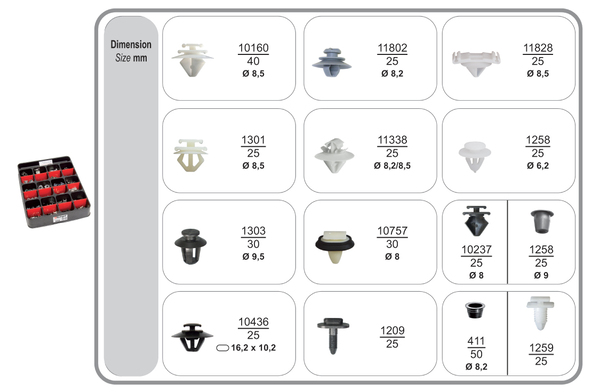 Assortiment, bevestigingsmiddelen Restagraf 70422