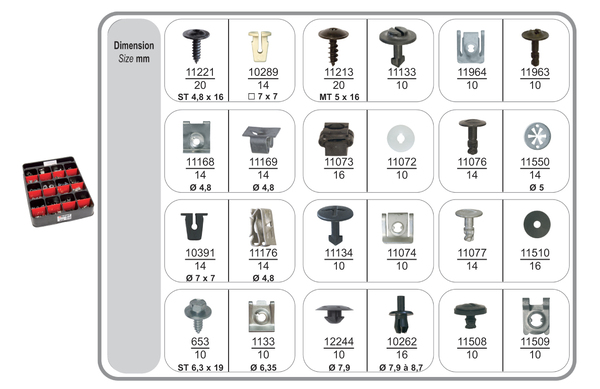 Assortiment, bevestigingsmiddelen Restagraf 70429