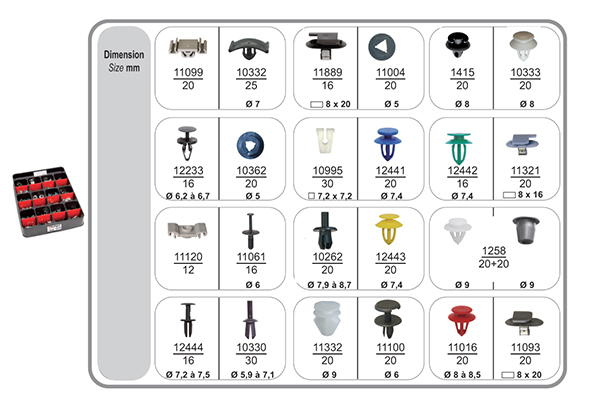 Assortiment, bevestigingsmiddelen Restagraf 70432