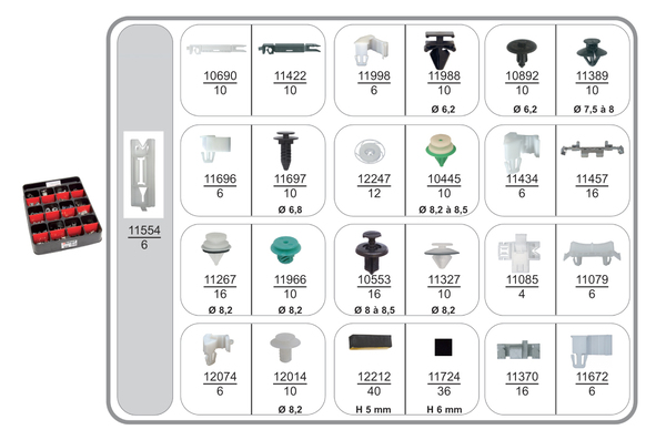 Assortiment, bevestigingsmiddelen Restagraf 70433