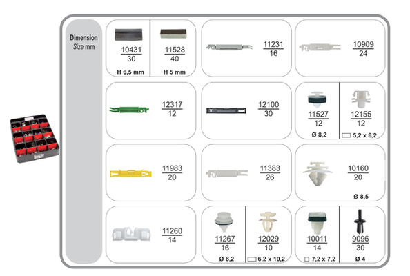 Assortiment, bevestigingsmiddelen Restagraf 70434