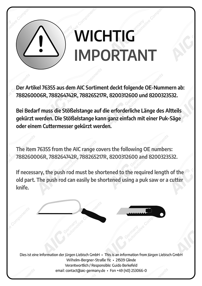 AIC Stelelement, tankklepje 76355