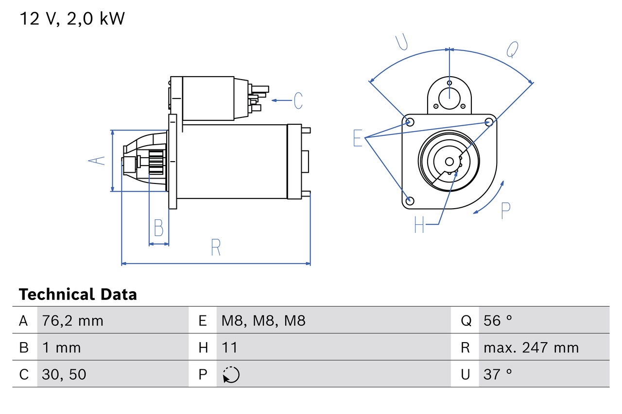 Bosch Startmotor / Starter 0 986 027 340